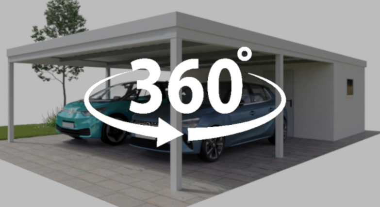 360 Grad Ansicht Durobox doppelcarport mit abstellraum